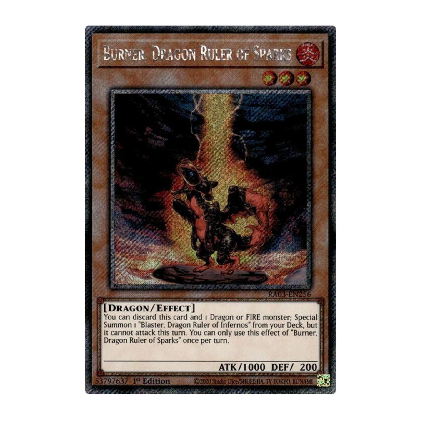 Yu-Gi-Oh! Burner, Dragon Ruler of Sparks (Platinum Secret Rare) - Quarter Century Bonanza