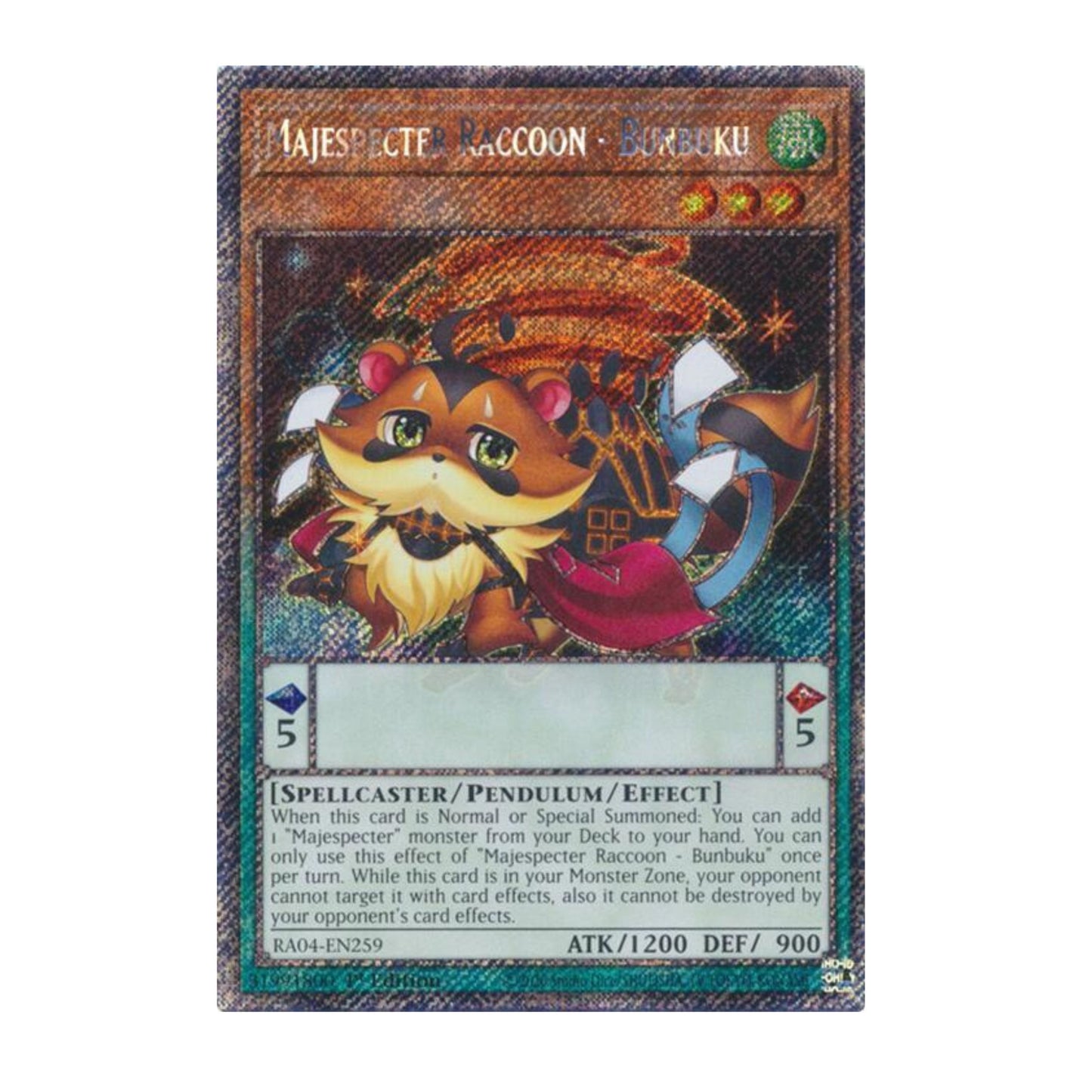 Yu-Gi-Oh! Majespecter Raccoon - Bunbuku (Platinum Secret Rare) - Quarter Century Stampede